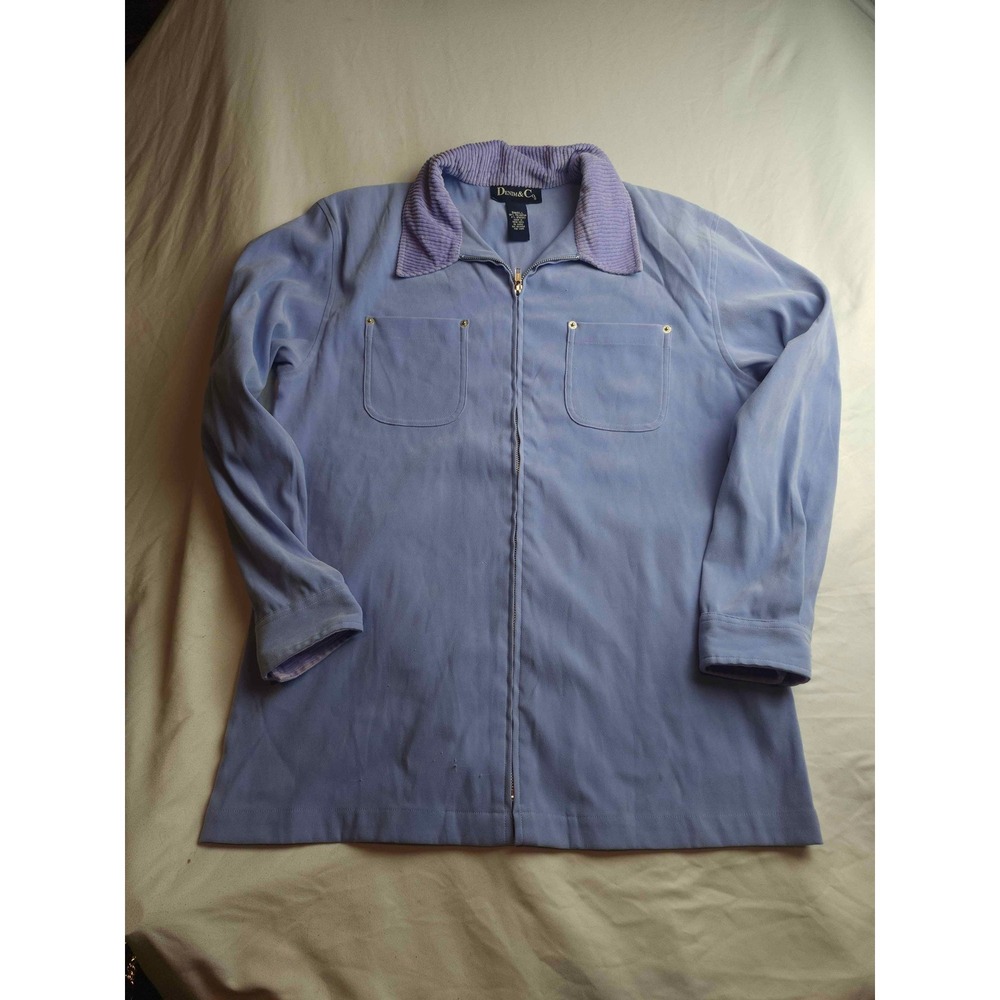 Denim & Co Womens Small Periwinkle Blue Zip Front Jacket Corduroy Collar Stretch
